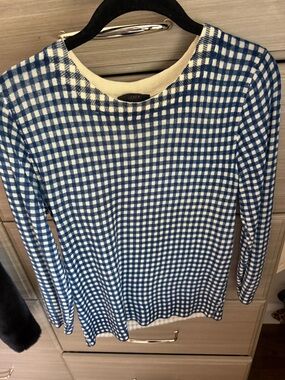 J. Crew Navy and White Gingham Knit Top